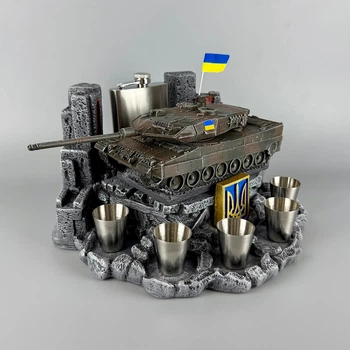 Набір штоф із рюмками танком "Leopard 2A6" фляга 300 мл + стопки | Подарунок на День захисника України PA_1078_1