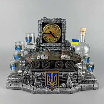 Подарочный набор для водки с часами "БТР-70" ручная работа | Подарок для патриота Украины PA_1231_3