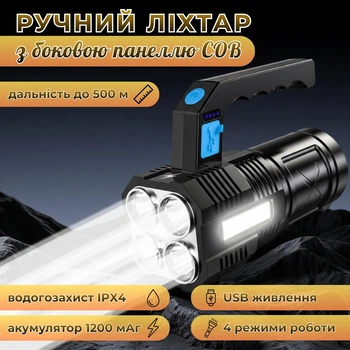 Аккумуляторный ручной фонарь с боковой панелью COB BrightGlow