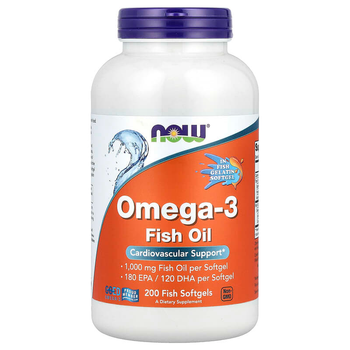 Рыбий жир NOW Foods "Omega-3" поддержка сердечно-сосудистой системы, 1000 мг (200 гелевых капсул)