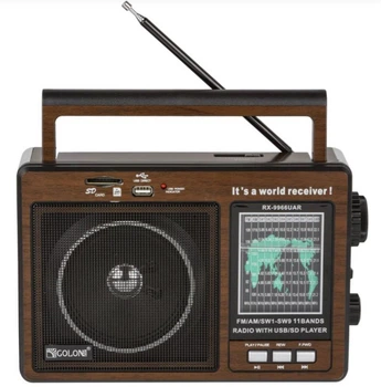 Радиоприемник от сети, аккумулятора и от батареек, радио FM, AM, SW1-SW9, MP3/WMA/USB/SD Golon