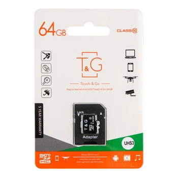 Карта Памяти T&G MicroSDXC 64gb UHS-3 10 Class & Adapter Черный