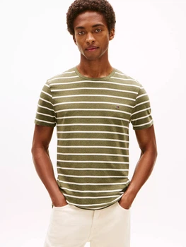 Футболка хлопковая длинная мужская Tommy Hilfiger 78JA565-M1U(Green Heather Stripe) 2XL Хаки (198296278293)