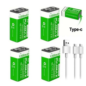 Акумулятори Крона 6F22 з USB TYPE-C Pujimax 9V 1200mAh Li-Ion (4 шт + 2 кабеля) (16214-4)