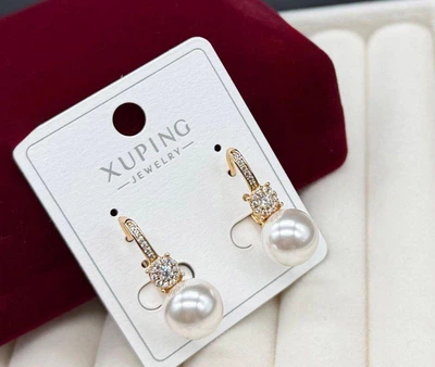 Серьги подвески бусина Xuping гипоаллергенные сережки висячие бижутерия из медицинской стали с жемчуженами для женщин