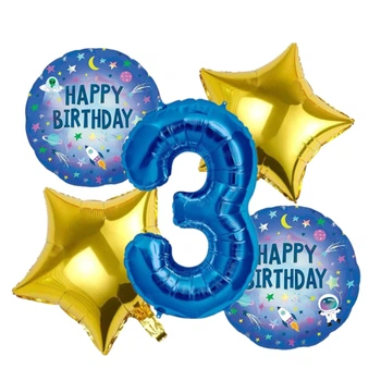 Набір фольгованих кульок синя цифра 3 Happy Birthday Космос
