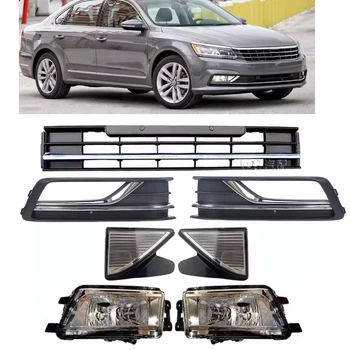 Комплект решёток переднего бампера с ПТФ для Volkswagen Passat B8 NMS USA 2015-18 ценртральная, правая, левая 561-853-671