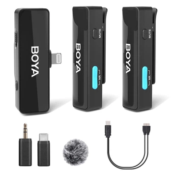 Петличный микрофон 2 шт BOYA BOYALINK A2 (Type-C+Lightning+3,5 mm mini jack) для iPhone/ Android/видеокамеры, беспроводной (77750029)