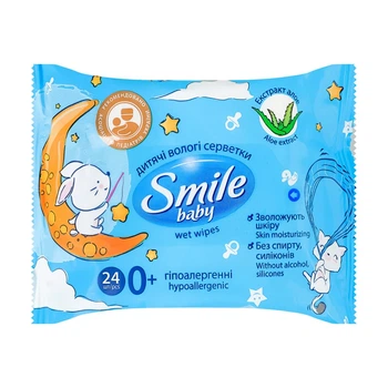 Влажные салфетки SMILE Baby с экстрактом алоэ 24 шт