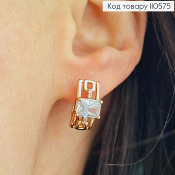 Серьги "Блеск" с Блестящим камнем, длина 1,5см, английская застежка, Xuping 18К.
