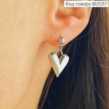 Серьги родованные гвоздики с подвесками "Сердце", 2,2см, Xuping ТТМ
