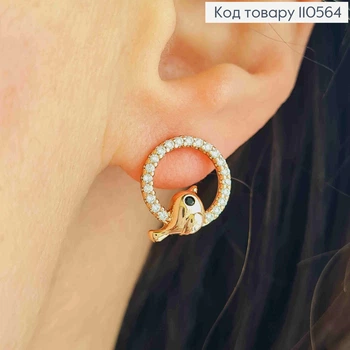 Серьги гвозди "Поющая Птичка" с Блестящими камешками, 1,3см, Xuping 18К