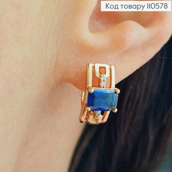 Серьги "Блеск" с Синим камнем, длина 1,5см, английская застежка, Xuping 18К.