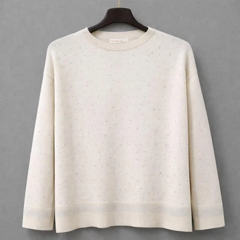Светр жіночій в'язаний з камінчиками і люрексом 2XL/3XL молочний (01015)