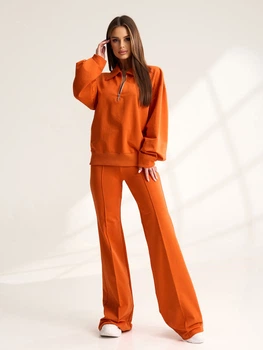 Костюм со штанами и кофтой в стиле casual трикотажный домашний молодежный со штанами клеш ISSA PLUS 15510A M оранжевый (issa2007682784370)