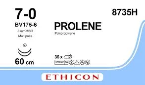 Пролен Ethicon синий 60 см M0.5 USP7/0 две иглы BV175-6 Тип колющая Taper Point 8 мм 3/8 круга (8735H)