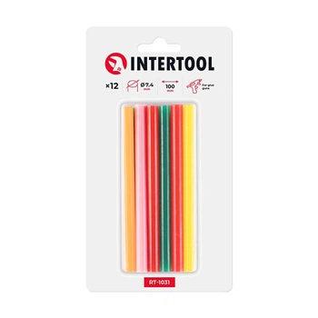 Комплект клеевых стержней цветных, 7,4×100 мм, 12 шт. INTERTOOL RT-1031