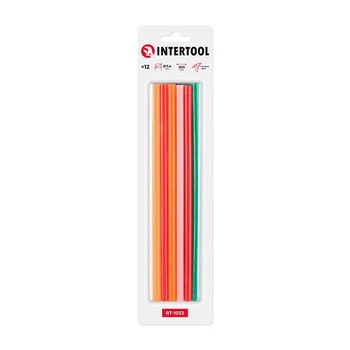 Комплект клеевых стержней цветных, 7,4×200 мм, 12 шт. INTERTOOL RT-1032