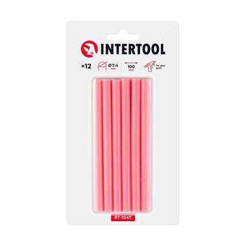 Комплект клеевых стержней розовых, 7,4×100 мм, 12 шт. INTERTOOL RT-1047