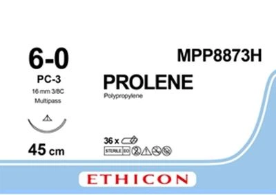 Пролен Ethicon синий 45 см M0.7 USP6/0 одна игла PC-3 Prime MP Тип режущая 16 мм 3/8 круга (MPP8873H)