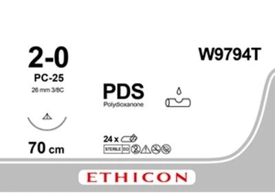 ПДС II Ethicon неокрашенный 70 см M3 USP2/0 одна игла PC-25 Prime Тип обратно-режущая 26 мм 3/8 круга (W9794T)