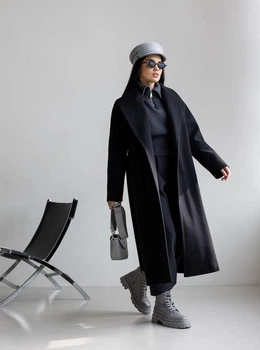 Женское пальто демисезонное на запах удлиненное oversize Палермо N LEO PRIDE 0188 42-44 Черный ( LP - 0188/1 B )