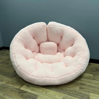 Бескаркасное кресло-кокон трансформер меховое Teddy 160х80 см розовое