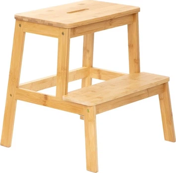 Taboret ze schodkiem HOMLA PASSO bambusowy 43x43x46 cm Buk (5904183873640)
