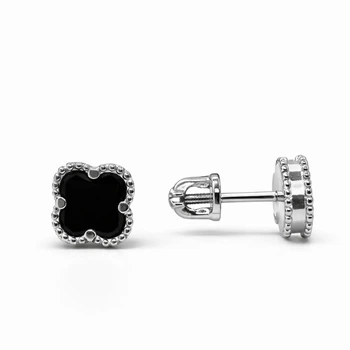Сережки-пусети (гвоздики) срібні Конюшина з оніксом Silver Style (331416.60 sku:2300104290429)
