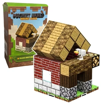 Minecraft магнитный конструктор Magnet World Деревенский домик 49 деталей, игрушечный набор с животными T9906