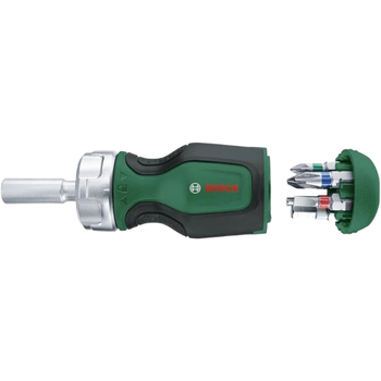 Отвертка с трещоткой Bosch Bike и 6 бит прочный стержень Зеленый (1600A027PN)