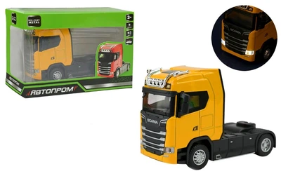Машинка тягач металева Scania АВТОПРОМ трейлер 11см з батарейками, підсвічуванням та звуком AP7539AB