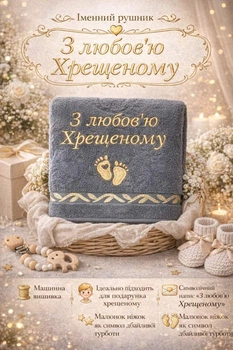 Рушник махровий з вишивкою «З любов’ю Хрещеному» – подарунковий іменний рушник для хрещеного