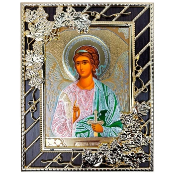 Икона Ангел Хранитель в декоративном окладе 17.5х22 см зеленый