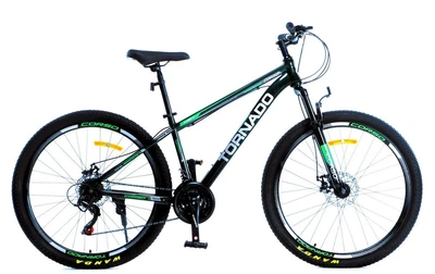 Спортивный велосипед 27.5 дюймов, рама сталь 15.5д, Shimano, 21 скорость, Corso «TORNADO» TR-27373, черный с зеленым
