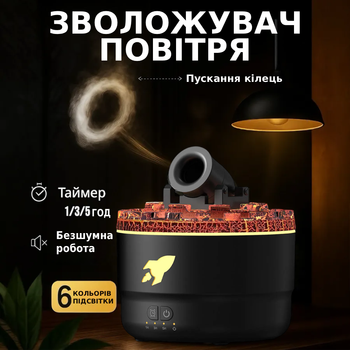 Увлажнитель воздуха пушка Аромадиффузор с LED подсветкой и таймером Ночник для дома Черный TC