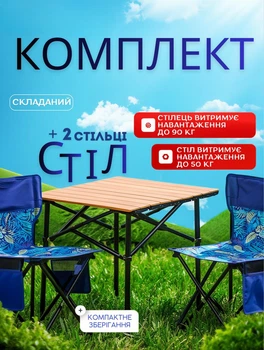 Набір для кемпінгу 3 предмети туристичний стіл для пікніка 53х55х50 см рибальський стілець розкладний 2 штуки 40х40х35 см садові меблі стільці розкладні і столик в чохлі