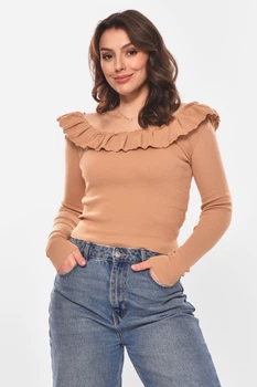 Кофта женская с рюшами однотонная бежевого цвета Fashion размер 42-44 (210186)