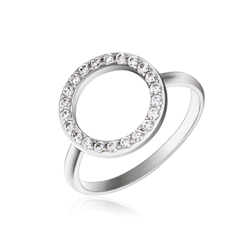 Серебряное кольцо с кругом, 925 проба, покрытие родий, 17.5 размер