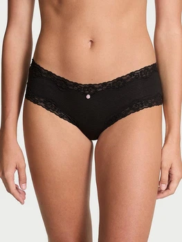 Женские трусики Victoria's Secret (22691887939961) Cotton Shadow Stripe Lace-Waist Cheeky XS черные