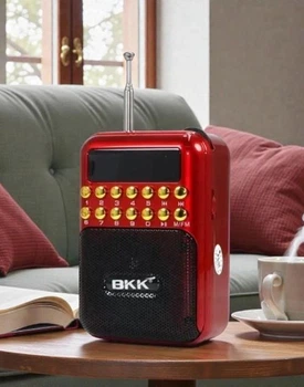Радіоприймач портативний акумуляторний BKK B радіо на акумуляторі MP3 червоний з чорним (Z78)