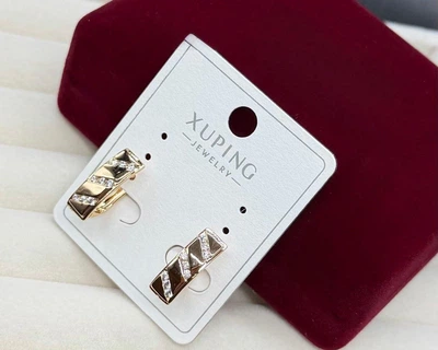 Серьги бижутерия с камнями под золото Xuping из медицинской стали гипоаллергенные сережки овальные женские для уха