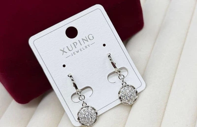 Серьги бижутерия висячие Xuping гипоаллергенные сережки бижутерия из медицинской стали круглые с камнями для женщин