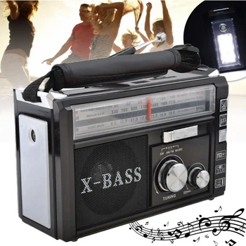 Радиоприемник от сети, аккумулятора и от батареек, с 2-мя фонариками FM/AM/SW, USB/MP3/SD Golon Black