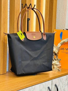 Сумка с принтом Longchamp женская черная трансформер (s621)