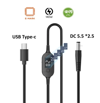 Кабель USB Type-c DC 140W (5.5 х 2.5) с регулировкий напряжения 5-9-12-15-20-28V-5А, 1 метр (0553)