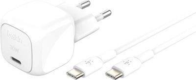 Зарядний пристрій Belkin 30Вт USB-С PD PPS, кабель USB-С > USB-C, 1м, PVC Білий (WCA008KQ1MWH-B6)