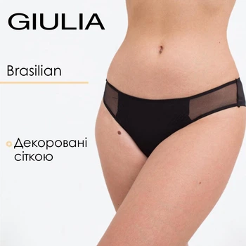 Женские трусы бразилианы из микрофибры, декорированы сеткой Giulia (L5135BR-M) М Black-Черный, трусики с низкой посадкой, нижнее белье повседневное