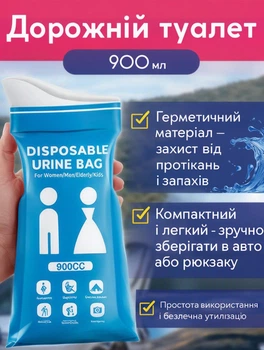 Герметичні пакети сечозбірники набір 5 штук одноразовий сечозбірник дорожній туалет об'ємом 900 мл туалет пакет з гелевим наповнювачем для чоловіків жінок і дітей Синій