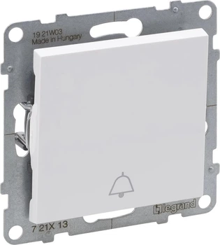Вимикач 1-клавішний Legrand Suno 6 A з символом дзвінка Білий 721113 (3414972044509)